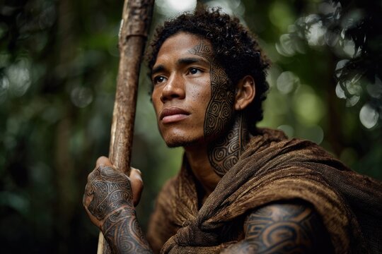 Cook Islands Rarotongan Warrior Wearing Pareu Cloth Portrait