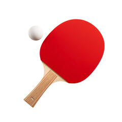Red Table Tennis Paddle and Ball Isolated on White Background