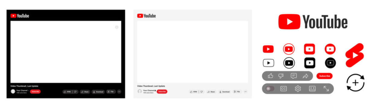 Youtube mockup social media template. Youtube video frame template layout mockup. Youtube user interface mockup social media template. Youtube ui video