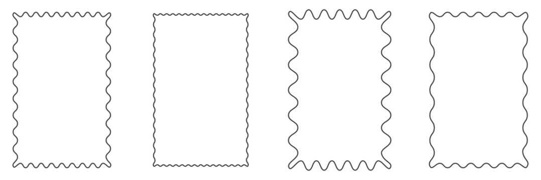 Color rectangle frames with wiggly borders. Different wavy shapes with squiggly edge border. Set of Zigzag wavy edges, rectangles, photo frames, text boxes, labels. Scallop frame set