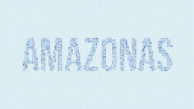 Amazonas, Brazil dotted map animation. Digital style shape of the state. Amazonas, Brazil shape and title dots appear with bulb flickering effect. Intro, outro, logo, title video.