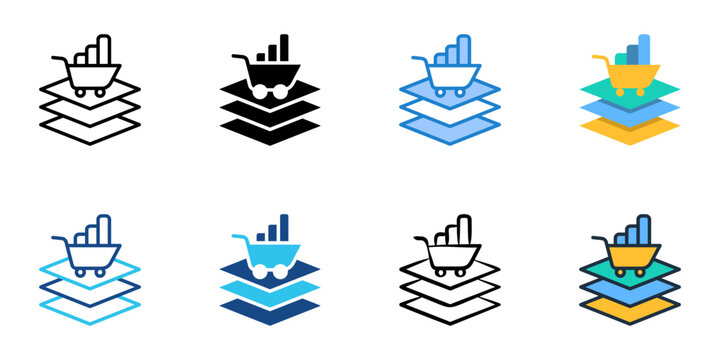 Layered market presentation icons set multiple style collection. Editable stroke 
