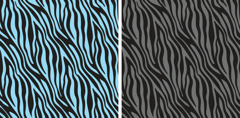 Zebra stripe seamless pattern set, blue and grey animal print vector background © Md