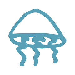 Hand drawn blue jellyfish doodle Sea animal illustration Cute marine underwater creature Medusa sketch clipart Single element for web, design, decor, children's print