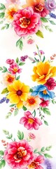 Fototapeta premium Vibrant floral wreath on a watercolor background with soft brushstrokes, stems, petals