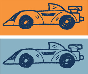 Racing car line art illustration set, hand drawn vintage sports cars vector
