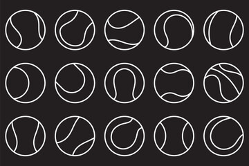 Tennis Ball Vector Line Icon Set &ndash; Dynamic and Minimalist Sports Icons. Tennis ball collection with static and motion versions for match, training, and game design.