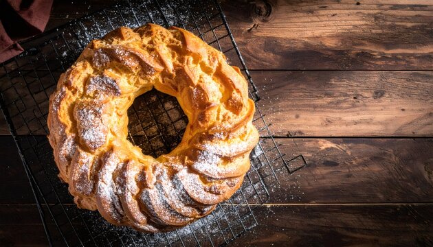Freshly baked choux pastry paris-brest dessert
