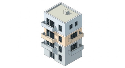 Modern Apartment Building with Balconies and Windows.