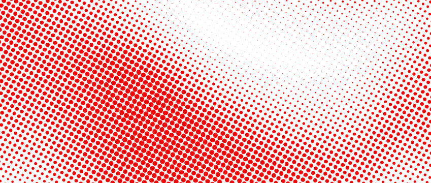 Red color halftone grain texture. Faded dotted gradient pattern background. Raster comic pop art gradation wallpaper. Grunge pixelated cartoon overlay backdrop. Anime or manga wavy noise cover. Vector
