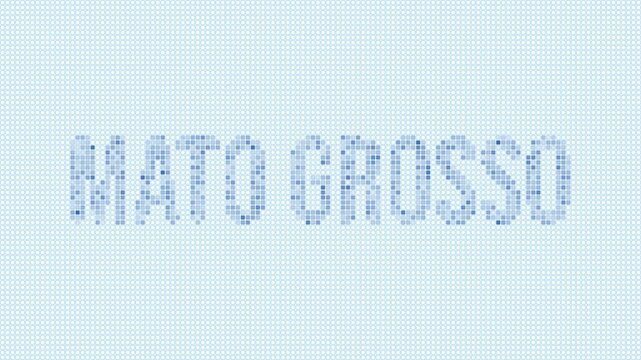 Mato Grosso, Brazil dotted map animation. Digital style shape of the state. Mato Grosso, Brazil shape and title dots appear with bulb flickering effect. Intro, outro, logo, title video.