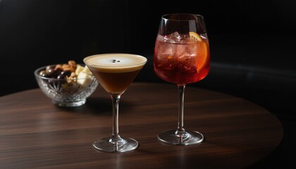 Luxury espresso martini and spritz in moody lounge