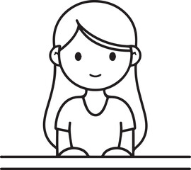 Obraz premium Hand Drawn Woman Sitting at Desk Black and White Avatar Illustration in Minimal Line Art Style Design