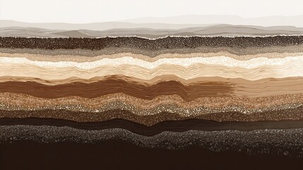 Earth strata profile diagram with light and dark brown soil layers