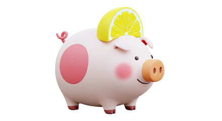 Fototapeta premium Cute Pig with Lemon Slice Hat