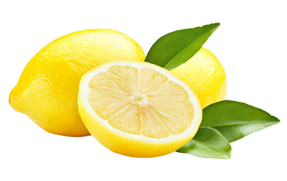 Fresh lemon with slice and leaves