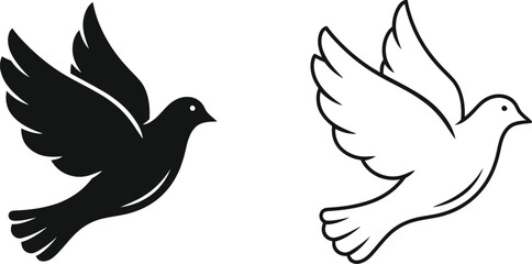 Obraz premium Dove pair black white flying birds symbol Vector