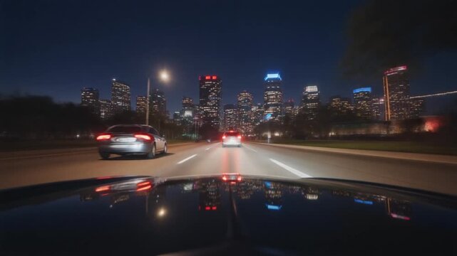 Night Drive Toward Mississauga City Skyline