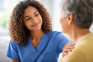 Obraz premium Compassionate nurse providing care and emotional support to senior patient in healthcare facility