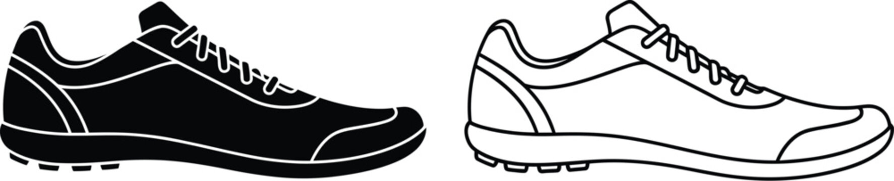 Black and white illustration of running shoes side by side Vector