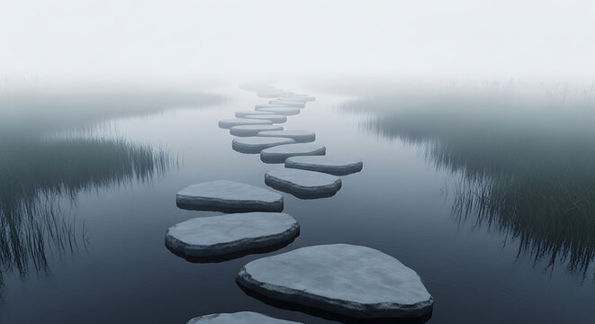 pathway through calm water with stepping stones
