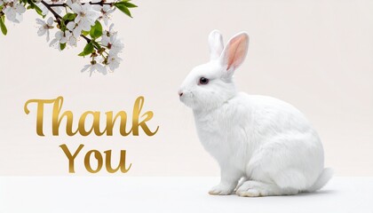 Fototapeta premium Cute White Rabbit Thank You Greeting Card Design