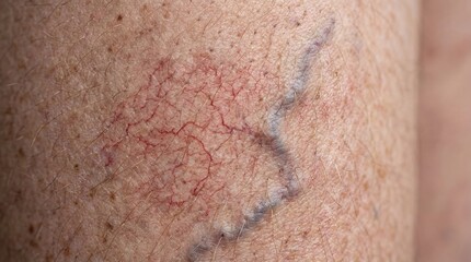 Fototapeta premium Close up of varicose veins on human leg skin with spider veins