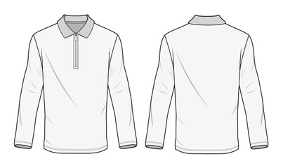 Man quarter zip long sleeve polo shirt technical flat drawing vector mockup illustration. © Clothing Design