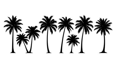 Coconut palm tree silhouettes horizontal tropical landscape vector illustration isolated on white © BijoyChandra
