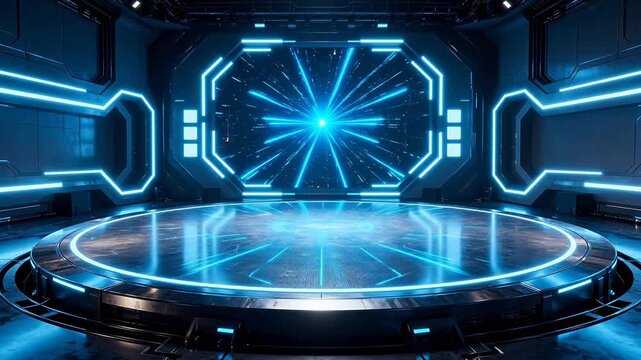 Futuristic scifi room with glowing blue lights