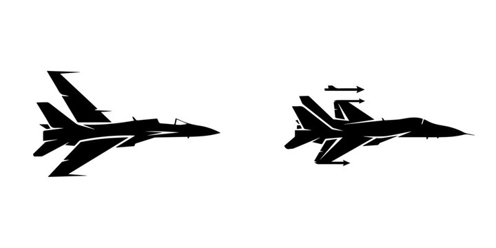 Dynamic silhouette illustration of advanced military jet fighters, highlighting powerful flight and variable-sweep wing design