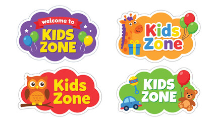 Obraz premium Kids zone play room colorful cute animal sticker badge vector
