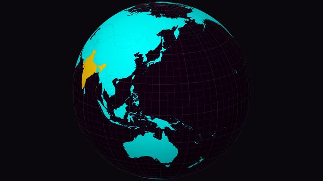 Dadra and Nagar Haveli, India on Globe. Animated zoom into the state. Dadra and Nagar Haveli, India intro, logo, presentation animation. Boundary shape on globe with round text. Short video.