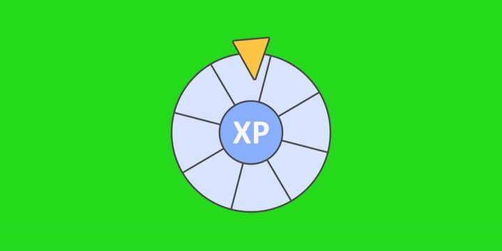Animated gamified XP wheel spinning and stopping to award experience points for studying. Features a 2D flat vector design with vibrant rewards and smooth motion graphics.