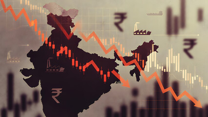 An Indian map with factories and rupee symbols shows a severe economic downturn.