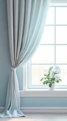 Fototapeta premium window curtains flowers booth poster background