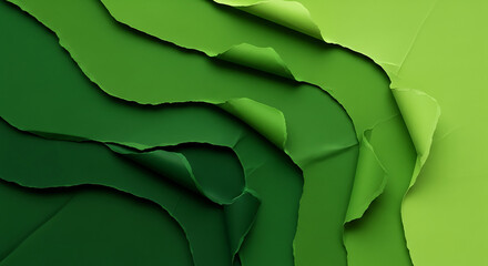 Fototapeta premium Abstract layered green paper background with torn edges texture design.