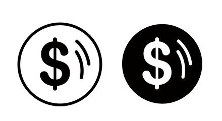 Obraz premium Two circular dollar icons with sound wave accents in black and white for graphic design use.