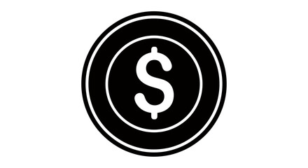 Fototapeta premium Simple Black Circular Coin Icon with a Dollar Symbol for Business and Finance Graphics.