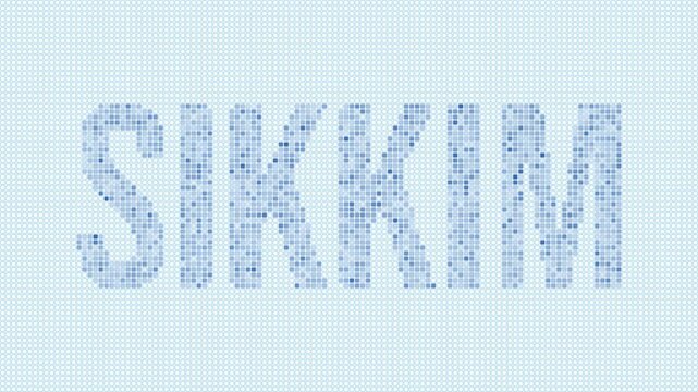 Sikkim, India dotted map animation. Digital style shape of the state. Sikkim, India shape and title dots appear with bulb flickering effect. Intro, outro, logo, title video.