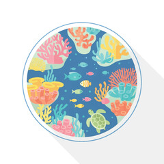 Fototapeta premium Colorful Coral Reef Fish Scene Illustration.