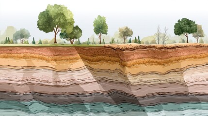 Soil profile with visible strata and natural layers