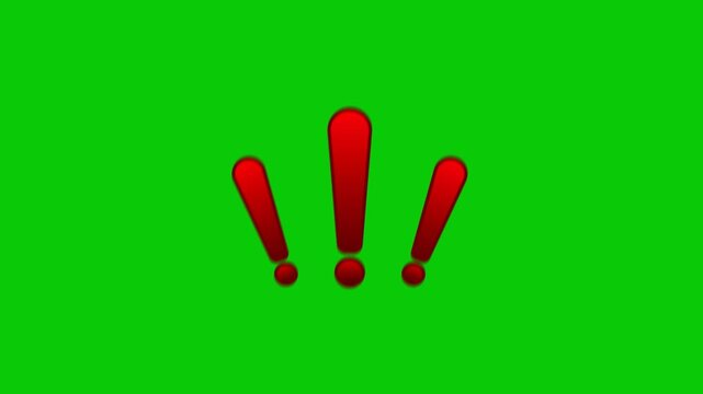Exclamation mark animation three animated red exclamation points pop against a bright green background.