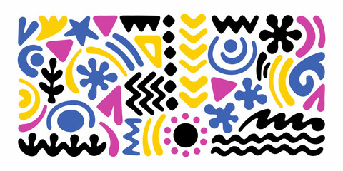 Fototapeta premium Colorful abstract shapes and patterns arranged on a white background