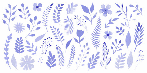 Watercolor floral arrangement with various lavender and periwinkle blooms © BelaRani