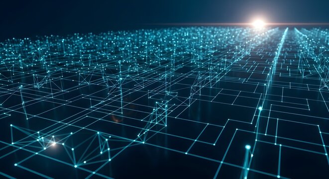 Abstract Digital Network with Glowing Connections and Bright Light