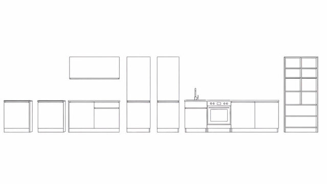 Kitchen Cabinet Layout Design Blueprint with Appliances and Storage Plan View