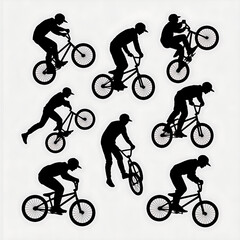 Naklejka premium Dynamic BMX Stunt Silhouettes in Urban Extreme Sports Action Photography