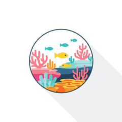 Fototapeta premium Colorful Fish Swimming Coral Reef Circle.
