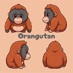 Cute orangutan mascot four brown images © khakim